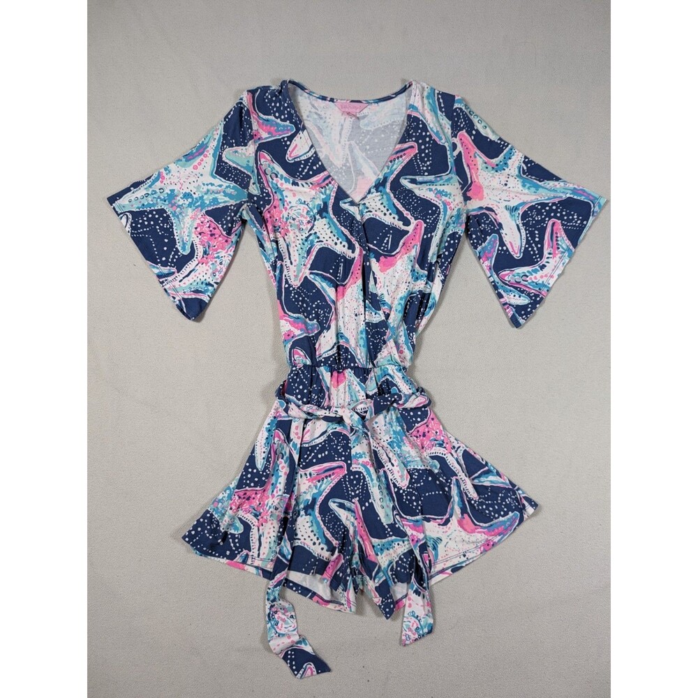 Lilly Pulitzer Madilyn Romper XS Indigo Sea Star Struck Blue Pink Belted Boho